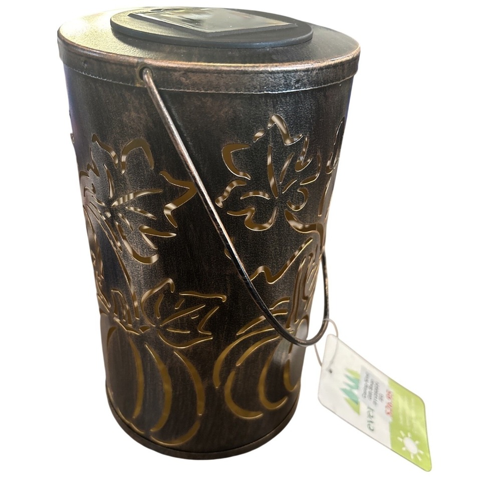 NWT Solar Oil Rubbed Bronze Cut Out Lantern, Pumpkins